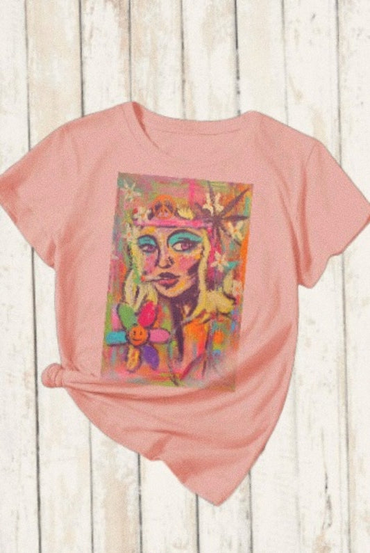 Happy Hippy, Cozy Large Tee, Light Pink