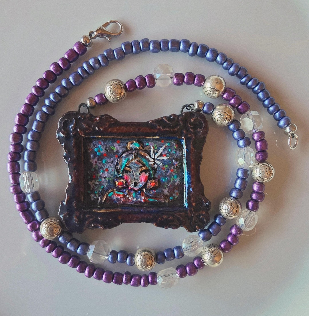 Miniature Smoke Girl, split color beaded necklace